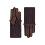 Inès | Gants en cuir avec manchette en cachemire – Chocolat