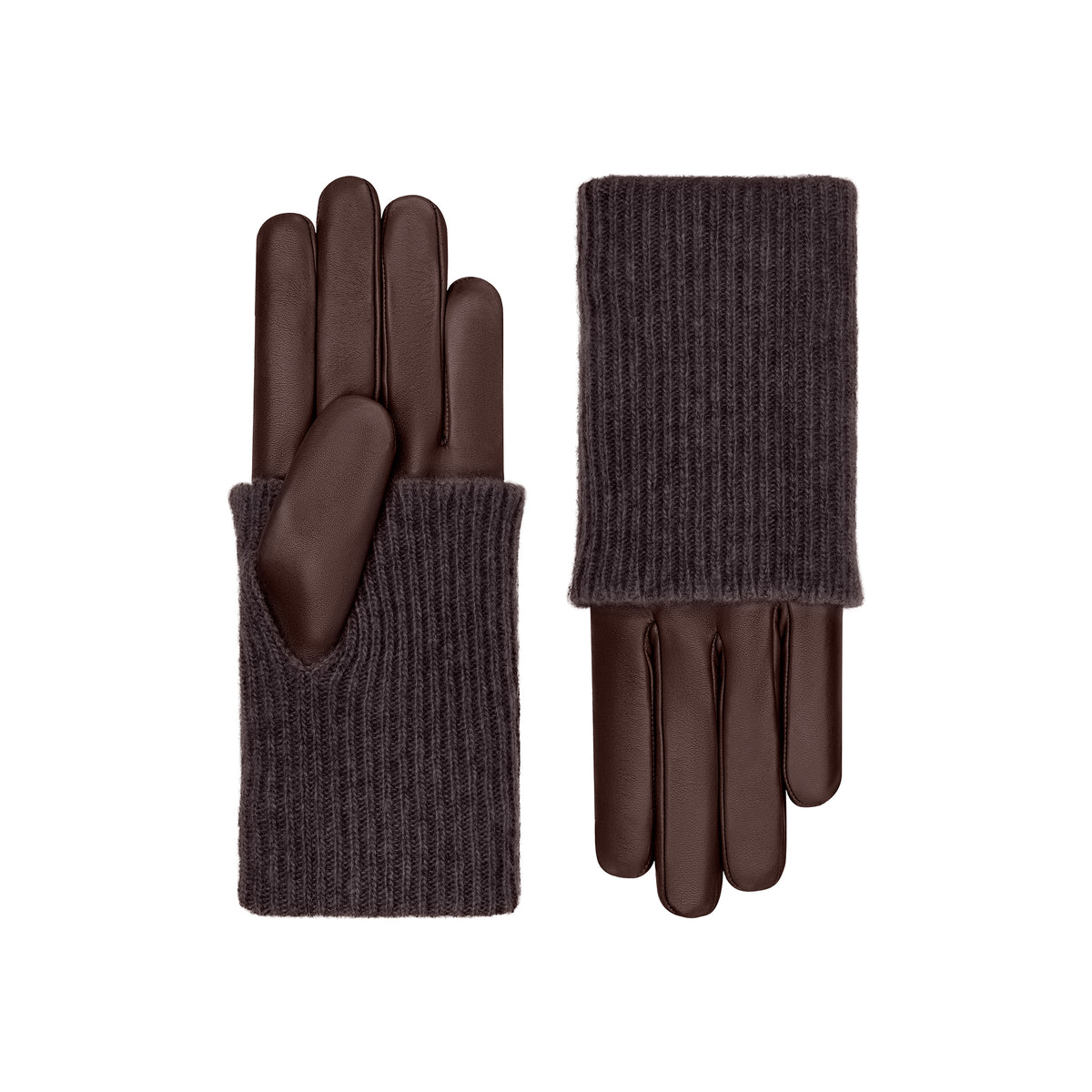 Inès | Gants en cuir avec manchette en cachemire – Chocolat