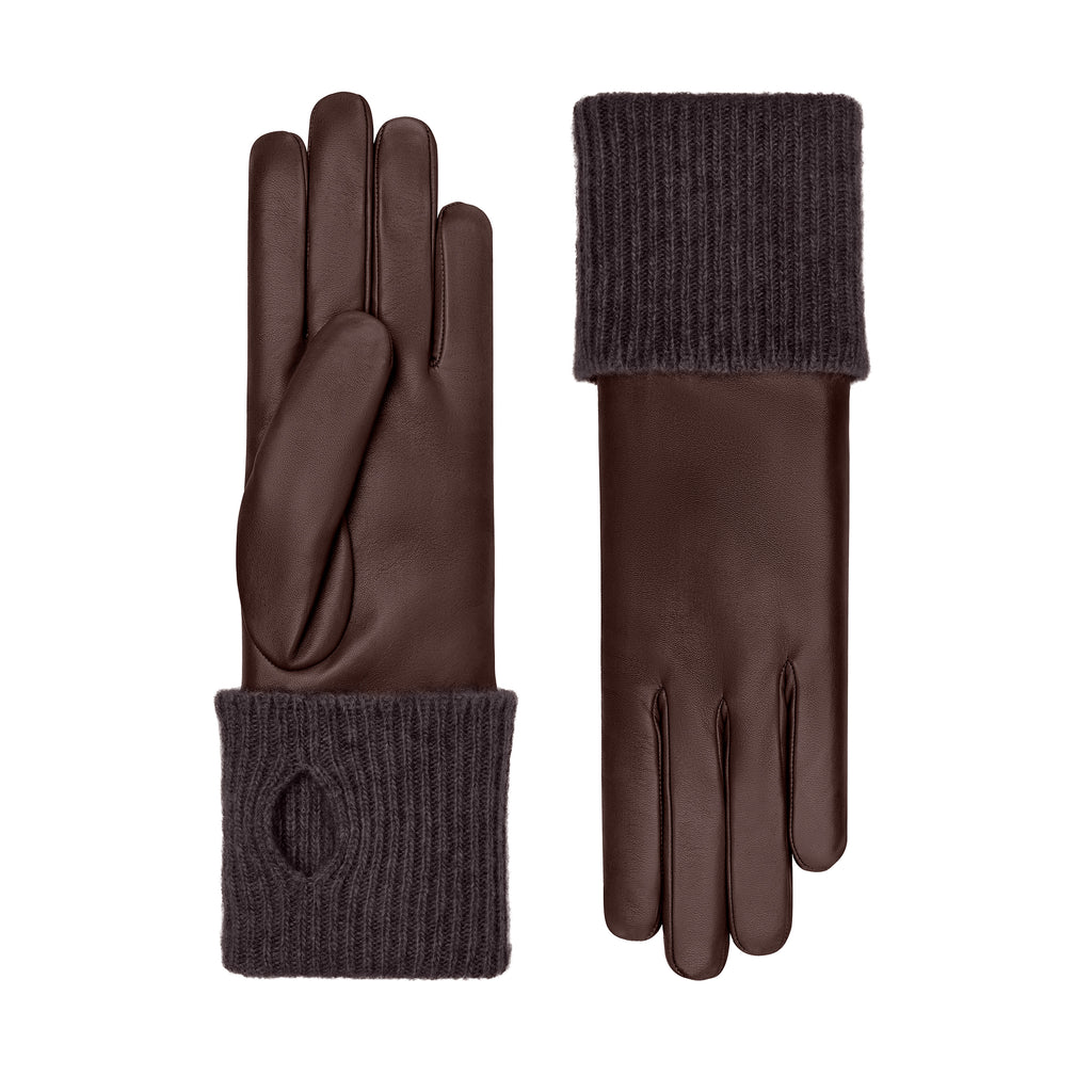 Inès | Gants en cuir avec manchette en cachemire – Chocolat
