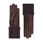 Inès | Gants en cuir avec manchette en cachemire – Chocolat