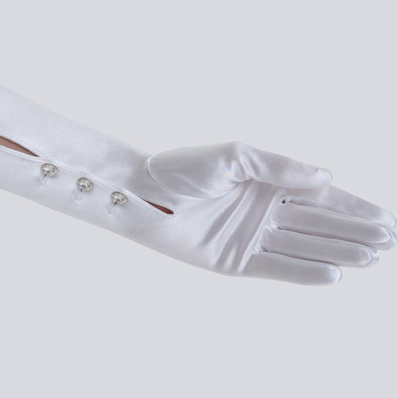 White glove with pearl embellishments on a light gray background