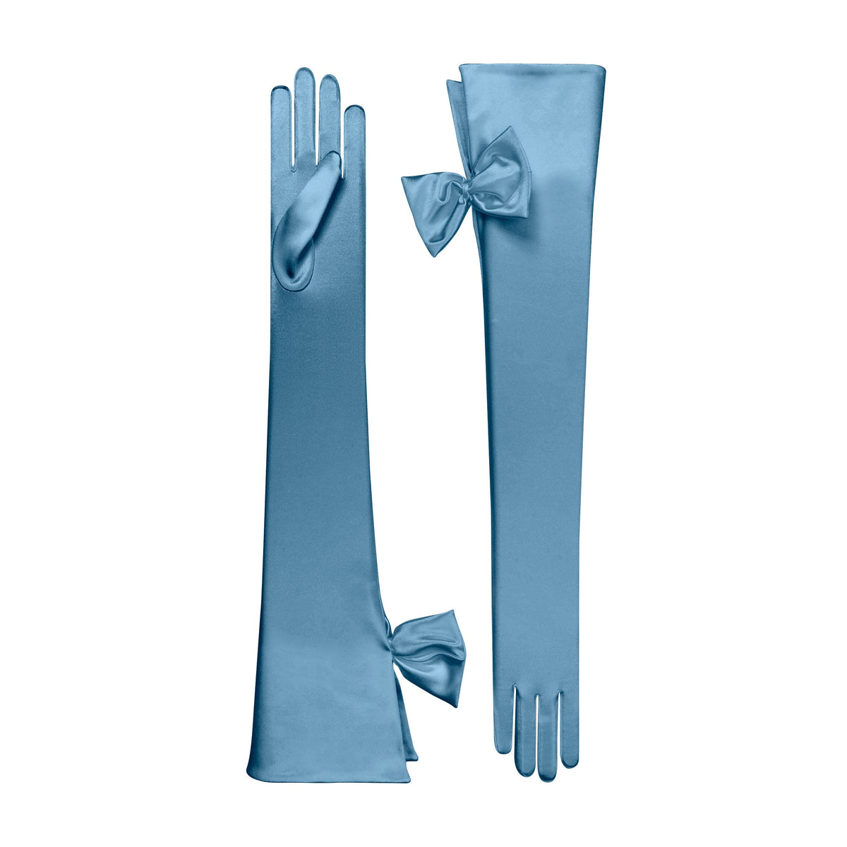 Azure Satin Opera Gloves - Calista