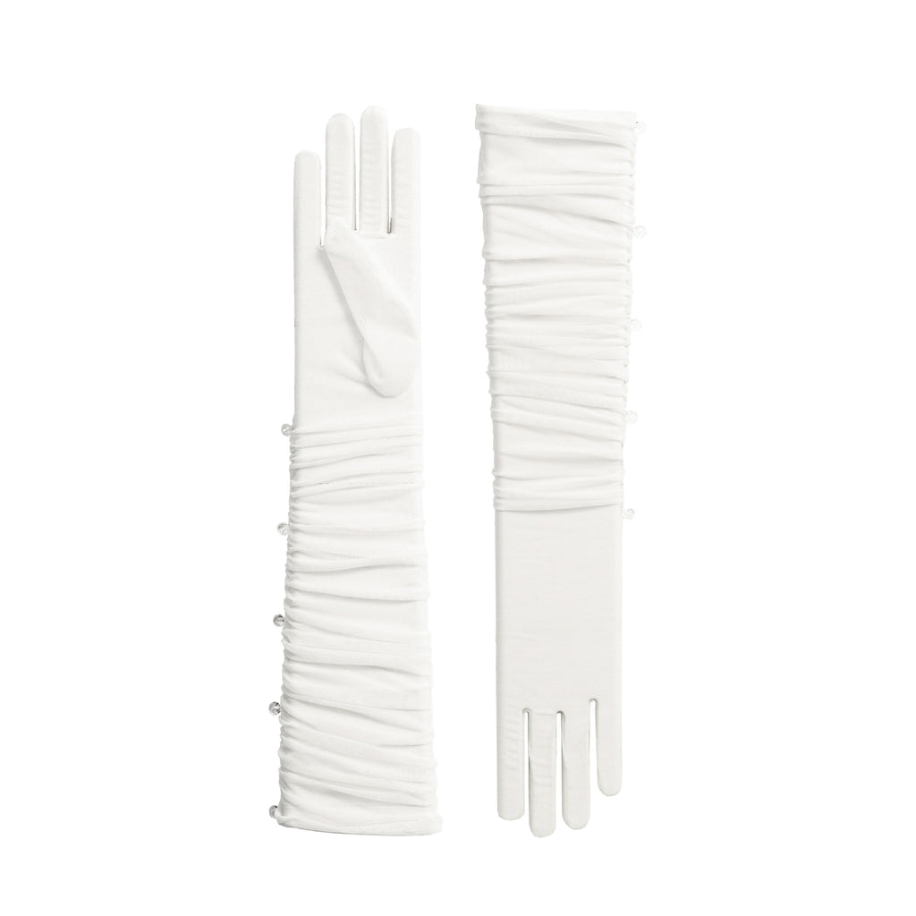 Pair of white gloves on a white background