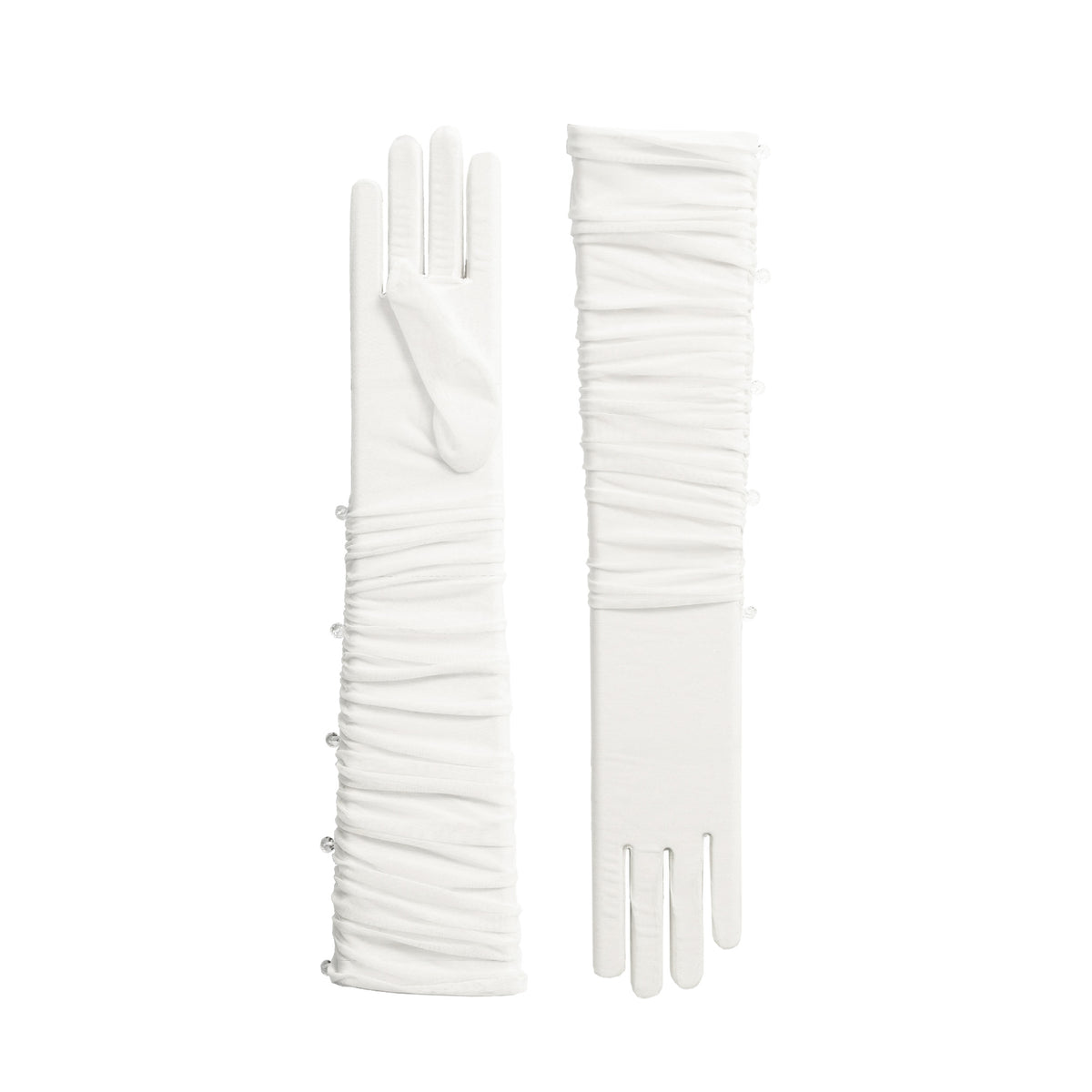 Pair of white gloves on a white background