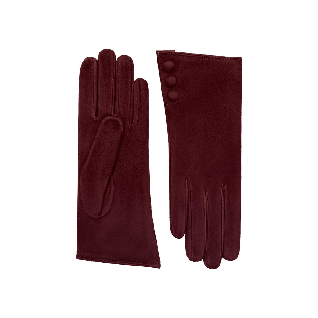 Charlotte | Gant en daim avec poignet à boutons-pression-Claret-Cornelia James