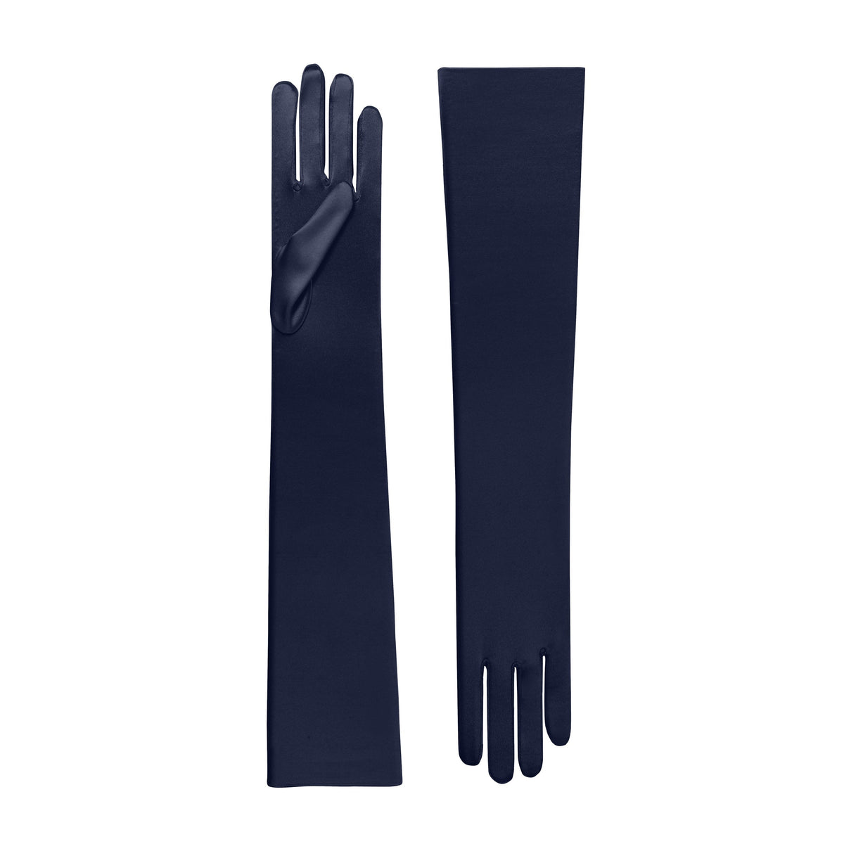 Midnight Blue Satin Opera Gloves - Cora