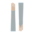 Pair of gray sun gloves with a small blue band on a white background