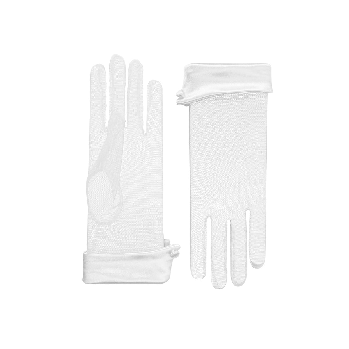 Elena | Tulle Glove with Satin Cuff – White