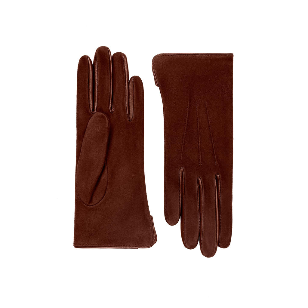 Esmée | Gant en daim avec bordure en cuir-Cognac-Cornelia James