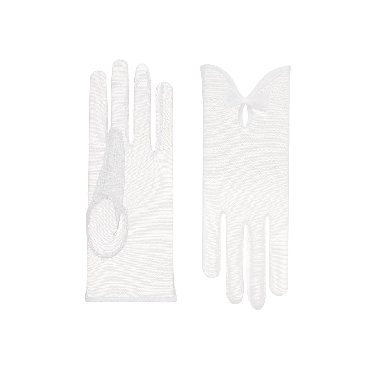 India | Tulle Glove with Keyhole & Bow – White