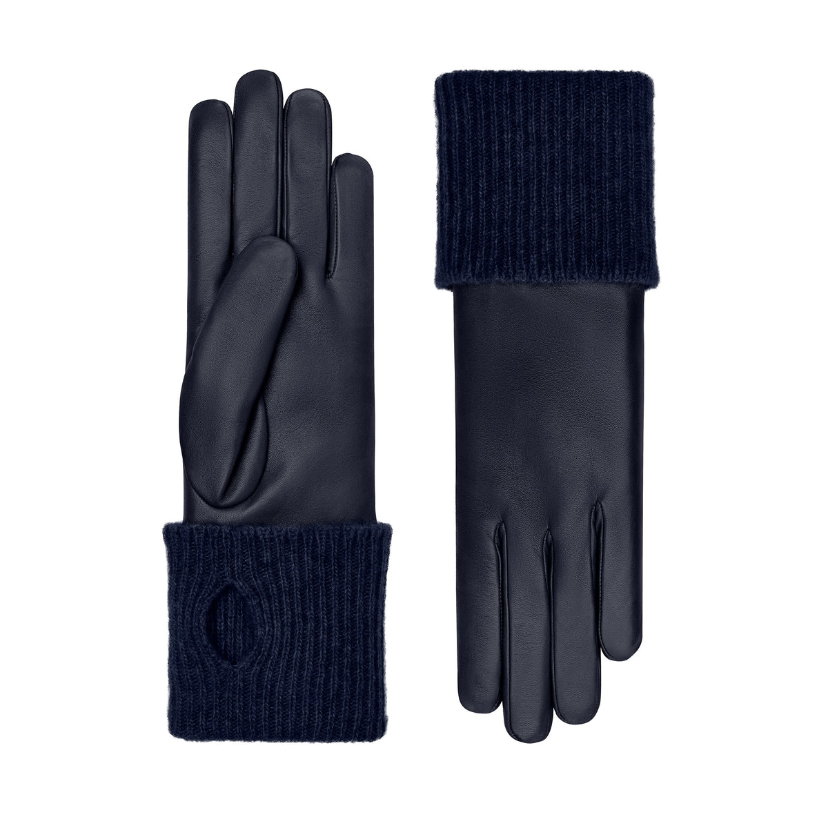 Inès | Gants en cuir avec manchette en cachemire - Noir