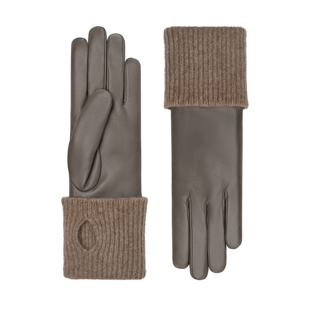 Inès | Leather Glove with Cashmere cuff – Taupe