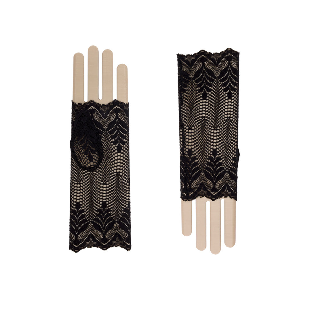 Irina | Gants courts en dentelle sans doigts - Noir