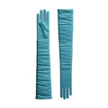 Pair of turquoise gloves on a white background