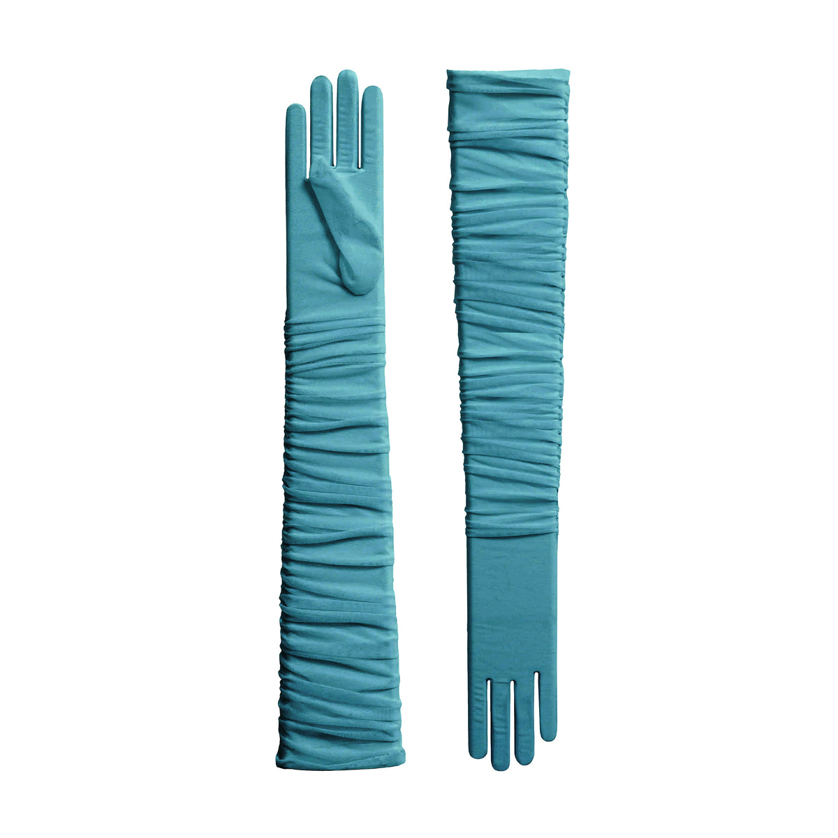 Pair of turquoise gloves on a white background