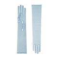Pair of light blue gloves on a white background