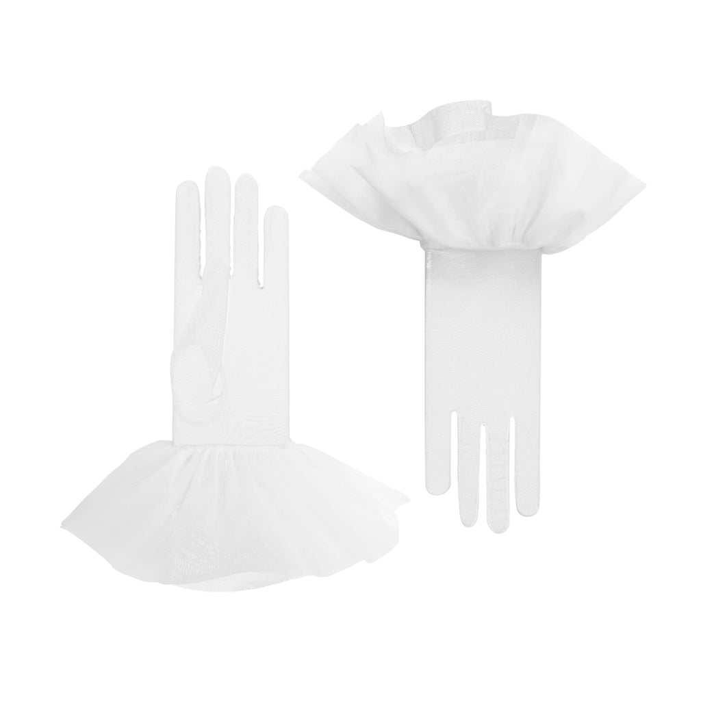 Lara | Tulle Glove with Harlequin Cuff – White