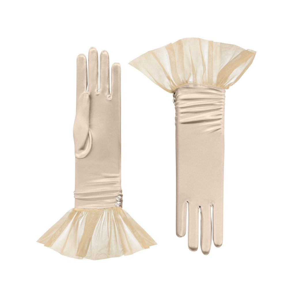 Melody | Gant de satin avec manchette en tulle Ballerina-Champagne-Cornelia James