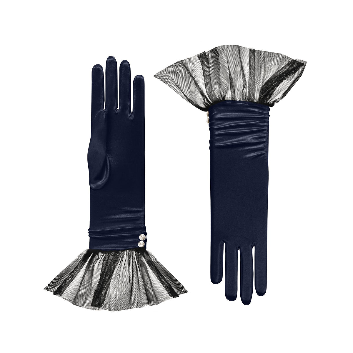 Midnight Blue Satin Gloves - Melody