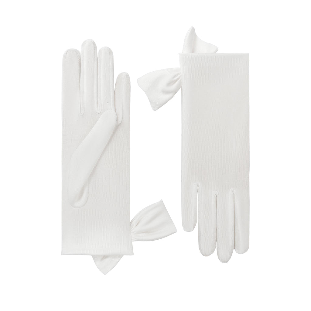Mia | Silk Glove with Side Bow – White