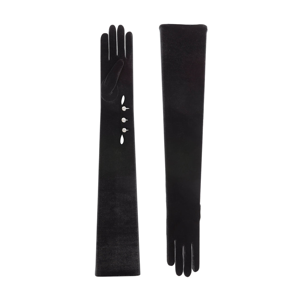 Scarlet | Velvet Opera Glove with Mousquetaire-Black-Cornelia James